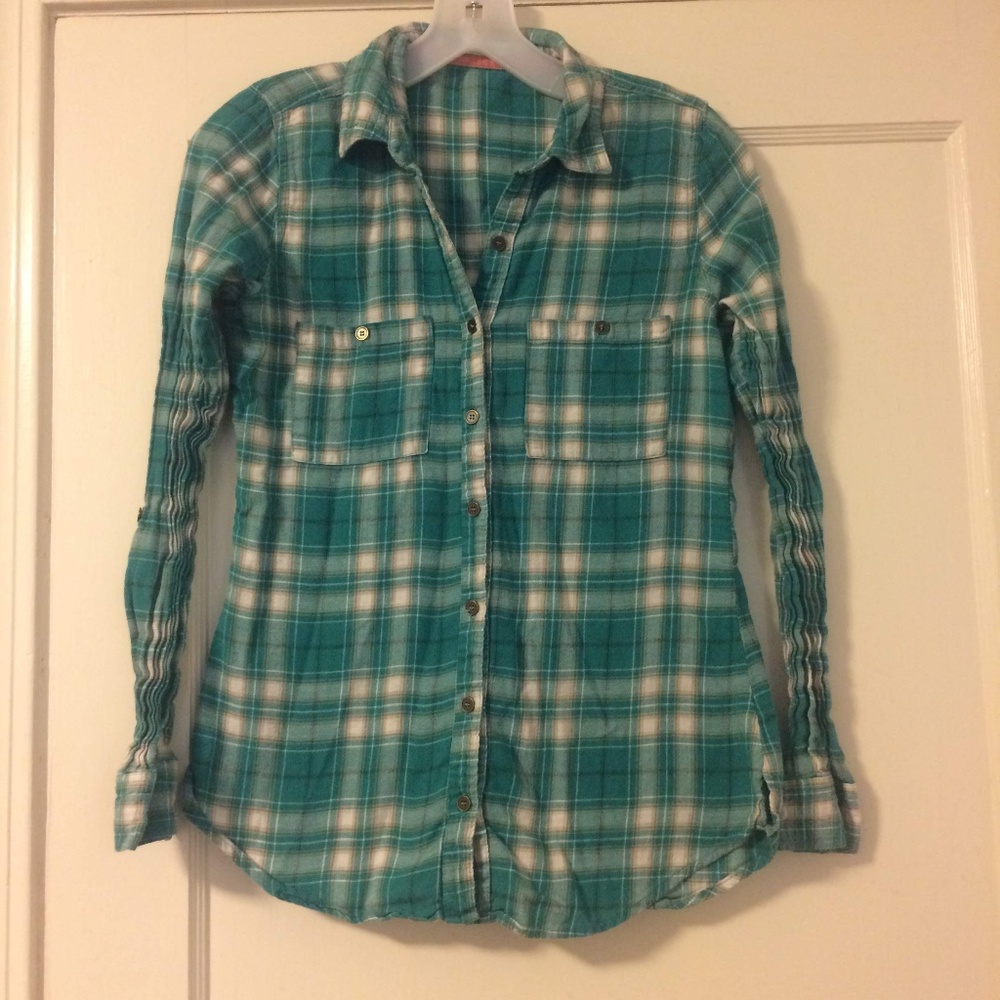 Maurices teal plaid long-sleeve